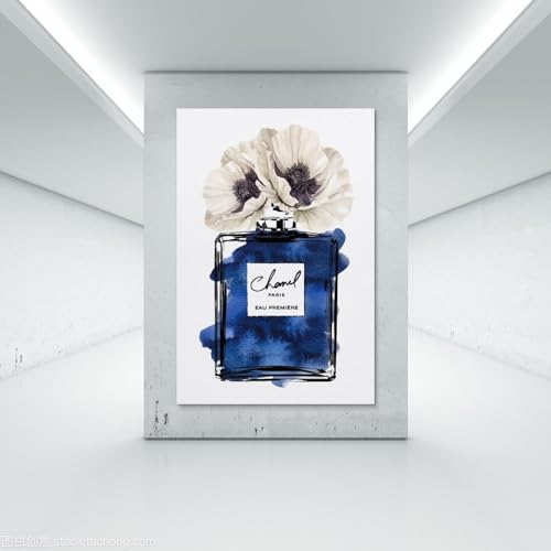 Image of BanLaArt Fashion Perfume Bottle Navy Blue With Black Canvas Print Poster Decorative Painting Wall Art Picture Print Modern Family Bedroom Decor 16x24inch(40x60cm), style