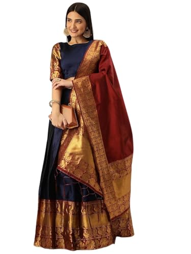 Image of ZITON ARICO MART Women's Indian Traditional Kanjivaram Silk Pure Weaving Lehenga Choli Along With Dupatta And Blouse Piece, Half Saree (Unstitched)