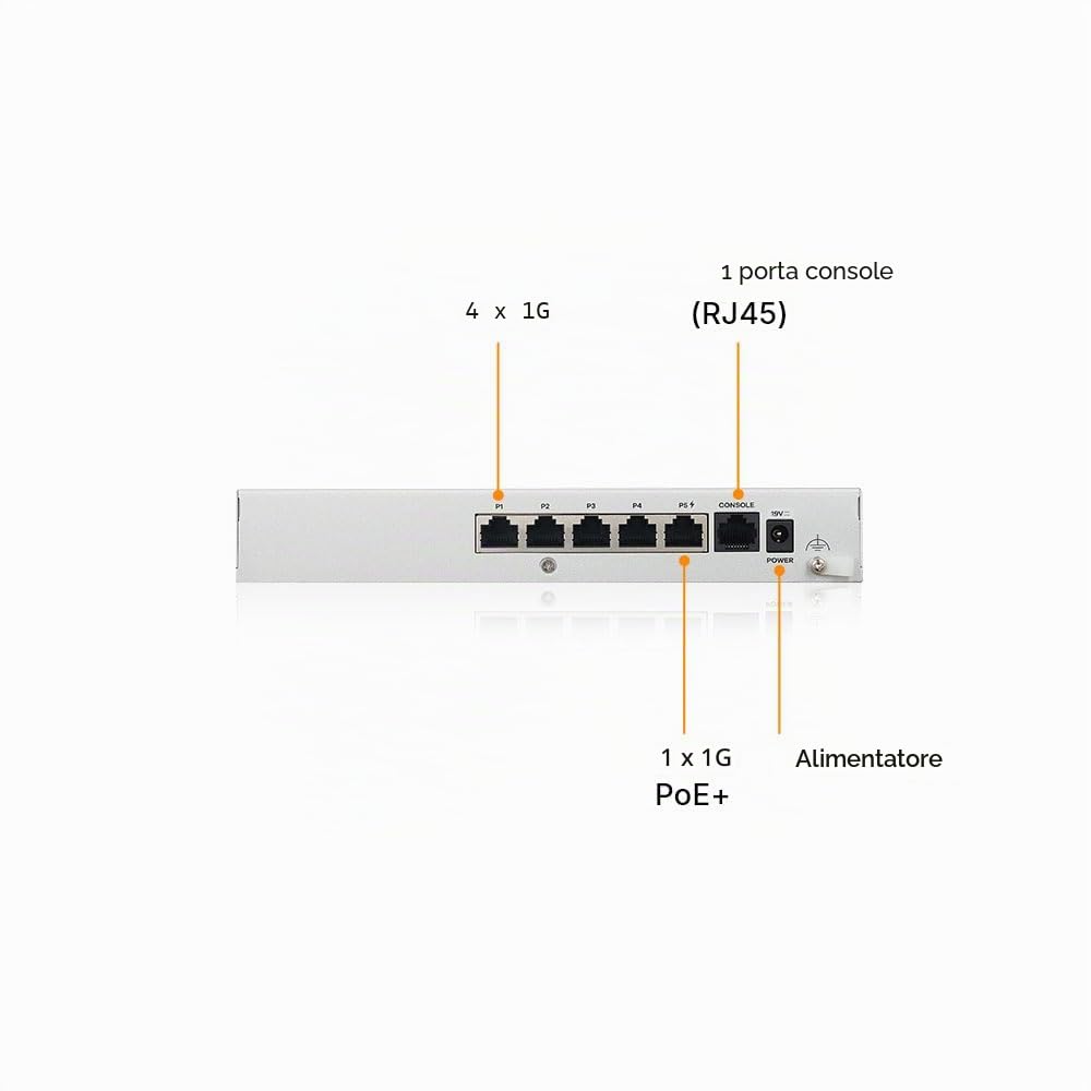 Zyxel USGFLEX50HP ZyWALL Firewall di Sicurezza Informatica ad Alta Velocità | Solo Hardware | PoE+ | Fino a 25 Utenti | Nebula Cloud | 5x Porte Gigabit (1x PoE+ 30W), 2 Gbps SPI Throughput, Senza Ventola, Porta Console RJ-45, IPSec/SSL VPN, IPS, Anti-Malw