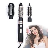 Lockenstab Große Locken Elektrische Rundbürste mit 1000 Watt 3 Aufsätze Haarbürste (Lockenbürste, Warmluftbürste, 2 Geschwindigkeiten, Netzkabel mit Drehgelenk, Schwarz)