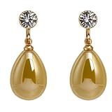 ZENCHEER Pearl Clip on Earrings for Women - 14K Gold Silver Plated Cubic Zirconia Non Pierced Ear Clips Jewelry Gifts for Wedding Bridal Party Gifts (Yellow)