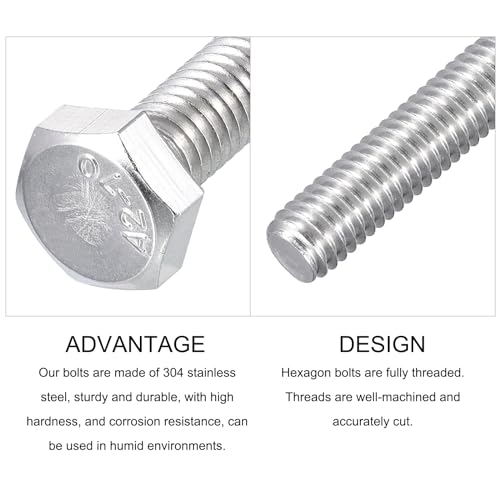 Image of METALLIXITY Hex Bolts (M6-1x25mm) 10Pcs, 304 Stainless Steel Coarse Fully Threaded Hex Head Screw Bolt Machine Screws - for Furniture Repair, Silver