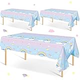 Unittype 3 Pcs Rainbow Table Cloths for Parties Rainbow Tablecloth Waterproof Table Cover Clouds Birthday Tablecloth for Baby Shower Wedding Party Decorations, 108 x 54 Inch(Macaron Color)