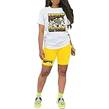 Nimsruc Two Piece Outfits For Women Summer Short Sleeve Track Suits Jogger Sets For Women 2 Piece Sweatsuits Yellow S