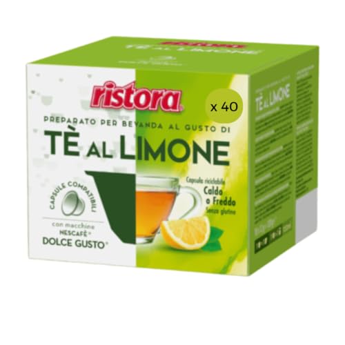 40 Capsule Thè Al Limone Compatibile Con Dolce Gusto Ristora, Bevanda Monodose Gusto Tè Solubile