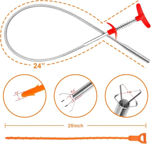 liboyixi Drain Clog Remover Tool, 5 Pack 25inch with 5 Plastic and 1 Stainless Steel Drain Snakes, Hair Unclogger for Toilet, Kitchen Sink, Bathroom Tub, Shower, Sewer - image 9