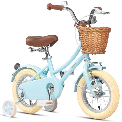 Image of Glerc Little Molly 12-20 Inch Kids Retro Cruiser Bike for 2-13 Year Old with Wicker Basket & Training Wheels /Kickstand, Multiple Colors