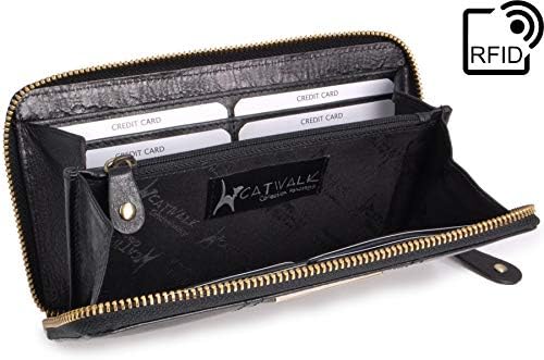 Catwalk Collection Handbags - Ladies Large Organiser Zip Purse with Gift Box - Real Leather with RFID Protection - Credit Card Wallet with Zip Coin Compartment - Gallery