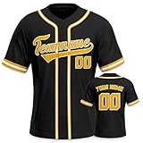 Personalisiertes Baseball Trikot 3D Stickerei/Druck Trikot Shirt mit Deinem Namen und Nummer Hip-Hop-Sportuniform für Herren Damen Kinder Fantrikot Schwarz