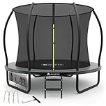 Juskys Trampolin SkyBounce S Ø 228 cm – Outdoor Gartentrampolin mit Sicherheitsnetz und Leiter, PowerSpring Sprungfedern, gepolsterte Randabdeckung, bis 100 kg