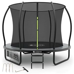 Juskys Trampolin SkyBounce S Ø 228 cm – Outdoor Gartentrampolin mit Sicherheitsnetz und Leiter, PowerSpring Sprungfedern, gepolsterte Randabdeckung, bis 100 kg