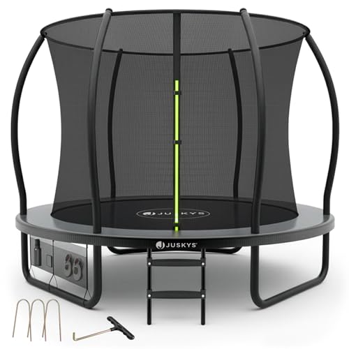 Juskys Trampolin SkyBounce S Ø 228 cm – Outdoor Gartentrampolin mit Sicherheitsnetz und Leiter, PowerSpring Sprungfedern, gepolsterte Randabdeckung, bis 100 kg