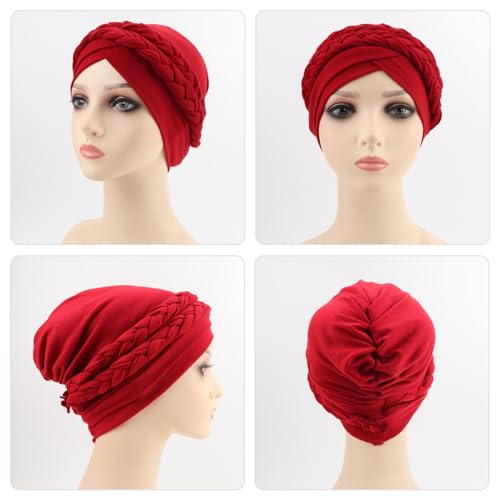 Image of DRESHOW African Women Turban Caps Beanie Twist Headscarf Pre-Tied Double Twisted Braids Headwraps for Women Chemo Cancer Cap