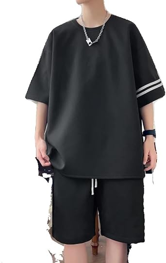 Xingfenly Summer Men Tracksuit Sets Korean Casual Sports Suit Solid -shirts Shorts Piece Set Street Men Clothing