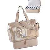 Itkcozcg Netz-Strandtasche für Damen, mit Kühlfach, auslaufsicher, für Picknicks, Schwimmen, Netz, Strandtasche, sanddicht, für Reisen, Pool, khaki