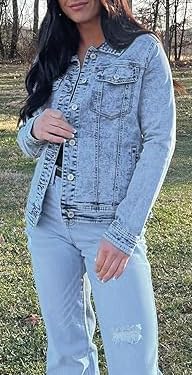 HipGlamp Women's Jean Jacket Classic Basic Button Down Long Sleeves Casual with Pockets - Image 2
