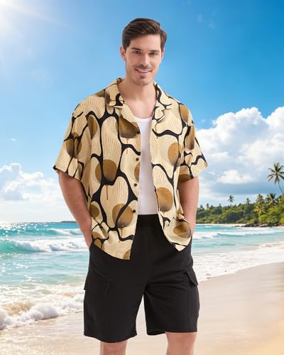 Jinperry Hawaiian Shirt for Men Short Sleeve Tropical Shirts,Tan/Multi,L — view 2