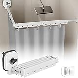 Faltbare Duschvorhangstange mit Saugnapf, Duschvorhangstange ohne Bohren, Wasserdicht Duschvorhang mit Stange, Wandmontage L/U Form Duschvorhang Stange für Ecke/Badewanne (Weiß, 4-Segment)