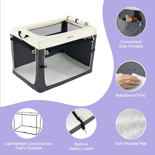 Lesure-Collapsible-Travel-Dog-Crate-for-Small-Dogs-Portable-Soft-Dog-Crate-for-Outdoor-Indoor-Folding-Fabric-Dog-Kennel-with-Handle-36-Inch-Heavy-Duty-Pet-Carrier-Grey Lesure Collapsible Travel Dog Crate for Small Dogs Portable Soft Dog Crate for Outdoor Indoor Folding Fabric Dog Kennel with Handle 36 Inch Heavy Duty Pet Carrier Grey