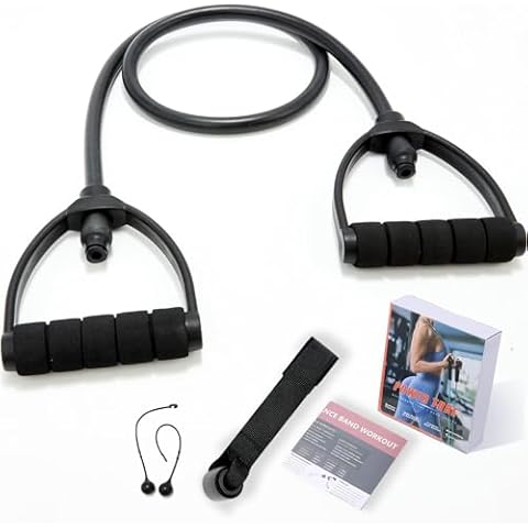 Single Resistance Exercise Band with Handles, Exercise Bands with Handles, Workout Bands Resistance for Men or Women, Arm Bands for Workout-Door Anchor and Starter Guide Included (Black) Cover
