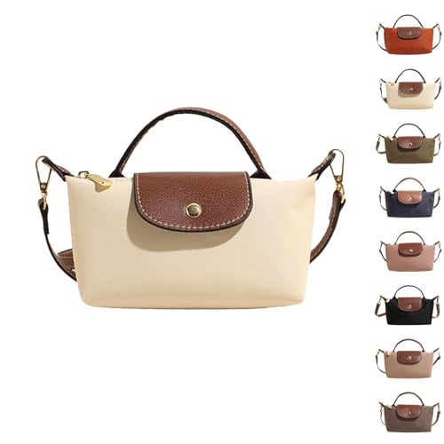 eganten Mini-Umhängetasche in Farbblockoptik für Damen, quadratische Handtasche in Volltonfarbe mit verstellbarem Riemen, Schultertasche (Beige,One Size)