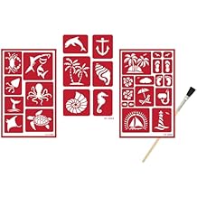 3 Reusable Glass Etching Stencils - Nautical Theme - Paradise, Seashore, Sea Creatures Stencil - Set Includes Brush, Total 4 Items