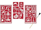 3 Reusable Glass Etching Stencils - Nautical Theme - Paradise, Seashore, Sea Creatures Stencil - Set Includes Brush, Total 4 Items