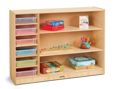 Jonti-Craft 08220JC Adjustable Combo Mobile Straight-Shelf with Clear Bins