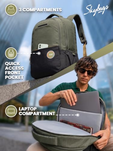 Image of Skybags Metro Office Laptop Backpack for Men & Women, Black Olive