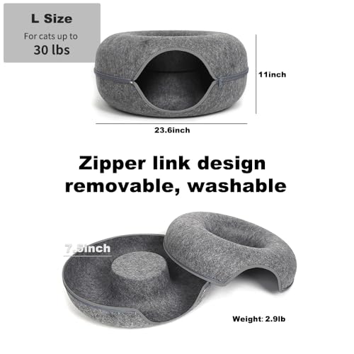 Cama de túnel grande para gatos internos com 3 brinquedos, cama de gato donut resistente a arranhões