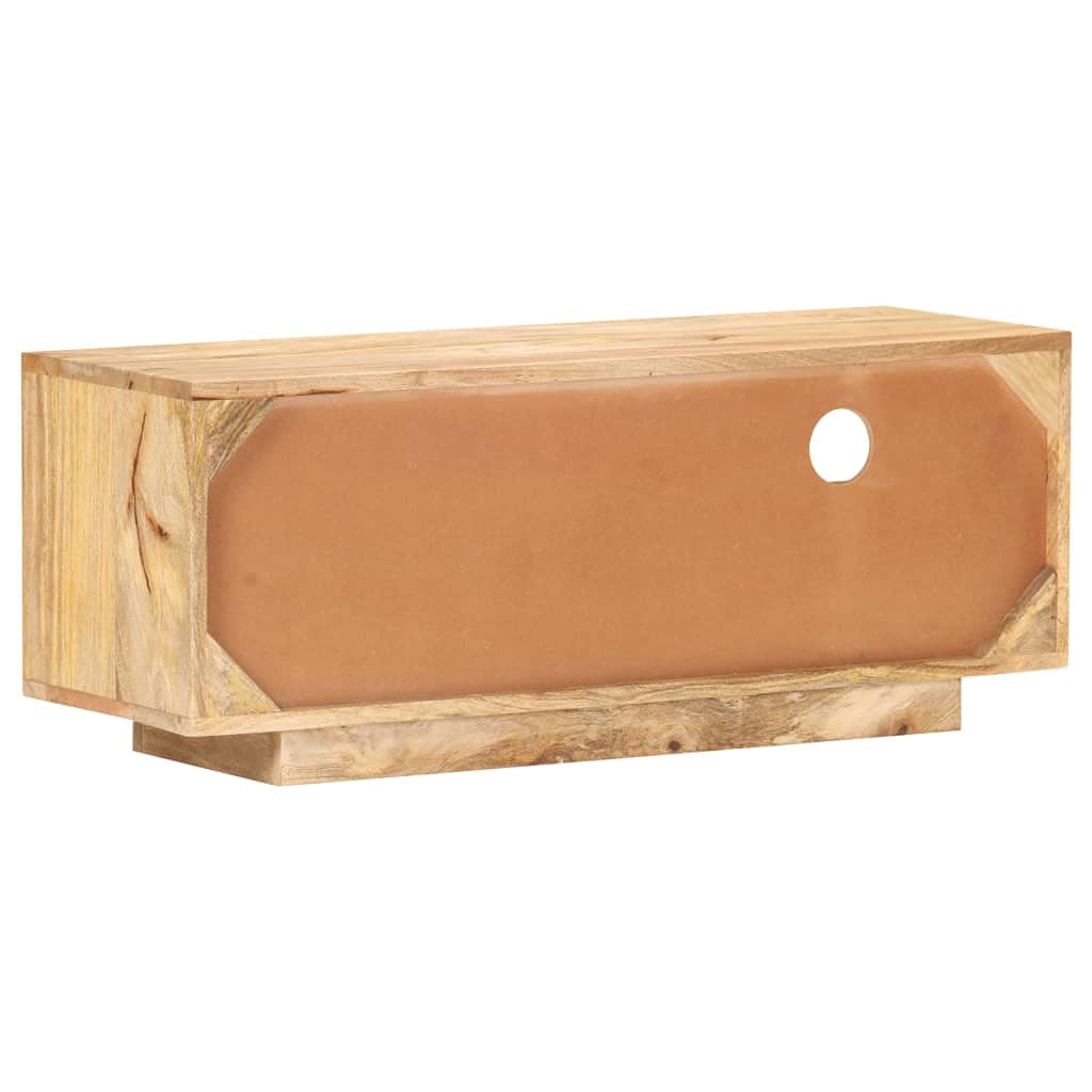 TV-Schrank aus massivem Mangoholz, 90x30x35 cm, Naturholz-Finish, robuster Fernsehschrank für Wohnzimmer, praktisches Media Center mit Stauraum