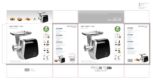 Emerio MG-130207 Hachoir à viande électrique (3 inserts de viande fine/moyenne/grossière), accessoire à charcuterie, accessoire kebbe, accessoire à biscuits, pour 4 emporte-pièces