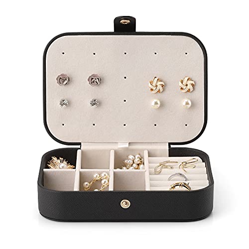 Vlando Faux Leather Travel Jewelry Box Organizer Display Storage Case For Rings Earrings Necklaces, Black #TOP3