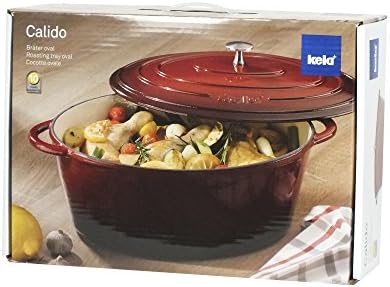 Kela 11943 zapiekanka z pokrywką, żeliwna, powłoka emaliowana, wysoka retencja ciepła, odpowiednia indukcyjna, 9,5 l, czerwona, owalna, kalido