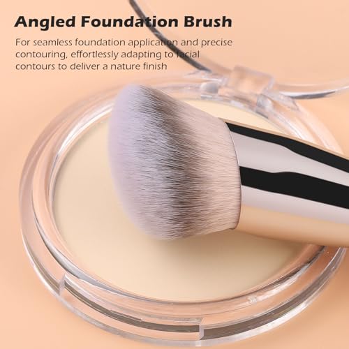 TEOYALL Dual-Ended Foundation Under Eye Concealer Brush, Curved Angled Contour Synthetic Bristles for Liquid Cream Powder