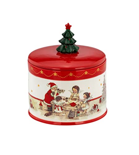 H.Bauer jun. Boîte à biscuits en dolomite avec couvercle rond Petit sapin env. 13 x 13 cm Cover