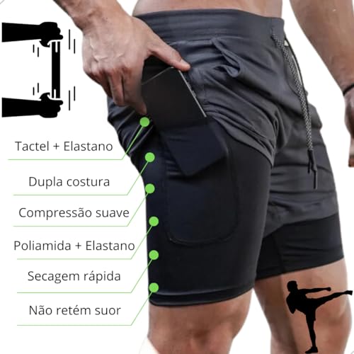 shorts bermuda dry fit para treino 2 em 1 calçao academia fitnes para esportes proteçao uv (G)