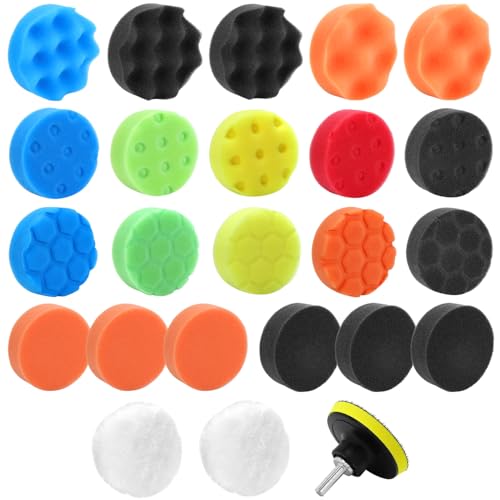 QWORK® 25tlg 80mm Polieraufsatz - Polierschwamm, Polierpad, Polierfell & Polierteller Kit für Akkuschrauber