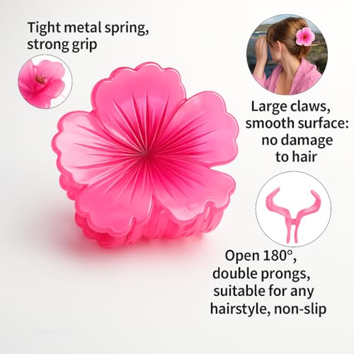 Image of Cerrito 4 Pcs Big Flower Hair Claw Clips - Hawaiian Plumeria, Large NonSlip Clutchers for Hair, Strong Hold Hair Accessories For Thick or Thin Hair, Beach, Everyday Use (Multicolor)
