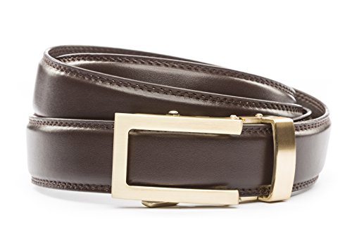 Anson Belt & Buckle - Men's 1.25" Traditional Gold Buckle with Dark Brown Leather Strap