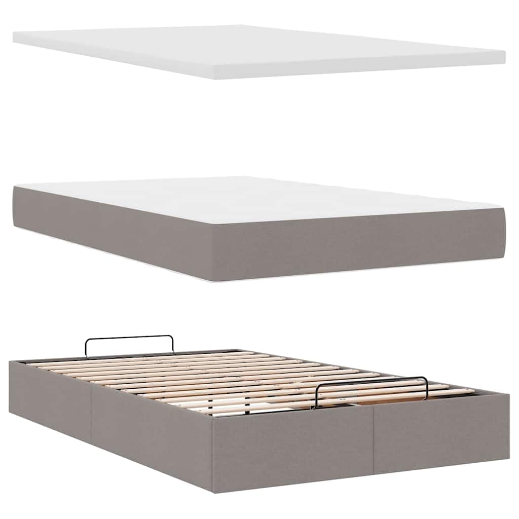 Cama otomana de 120 x 200 cm con muelles ensacados colchón LED espacio de almacenamiento cama de tela pardo hidráulica elevador para jóvenes y habitaciones de invitados