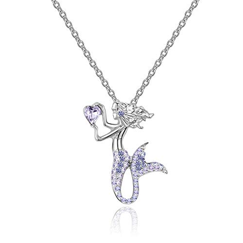 luomart Little Mermaid Necklaces for Girls,Unicorn Birthstone Pendant Jewelry Gifts Set for Women Teens, Rhinestone, Rhinestone