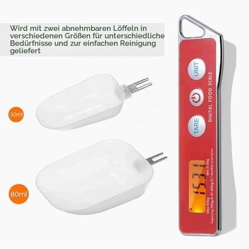 Foto von Digitale Löffelwaage mit Mehreren Gewichtseinheiten, 0,05 G Bis 500 G, Abnehmbare Elektronische Messlöffelwaage mit Tara-Funktion Zum Zurücksetzen auf Null (Rot)