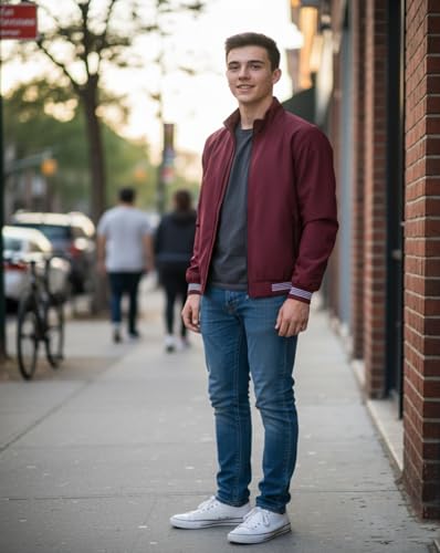 Image of Boys Solid Maroon Jacket | Kids Lightweight Winter Zip Jacket | Casual Wear