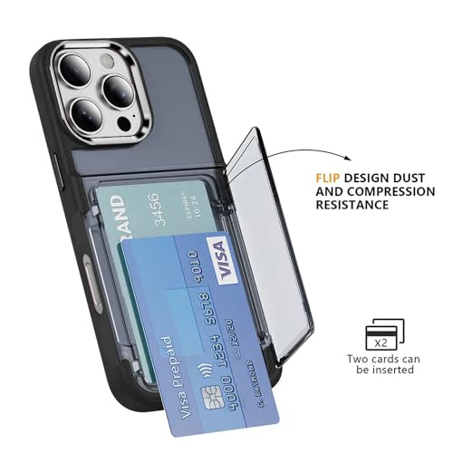 Image of KARWAN Shockproof Translucent Cardholder Back Case Cover Compatible with iPhone 16 Pro Max Hybrid with Strong Minimalist Design (Black)