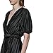 DKNY Women's Pleated Faux Wrap Dress, Black Satin, 2