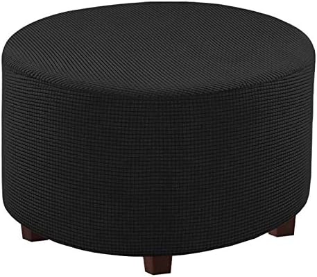 Round Ottoman Slipcover Footstool Protector Covers Storage Stool Ottoman Covers Stretch with Stretch Bottom , Textured Checked Jacquard Fabric Machine Washable