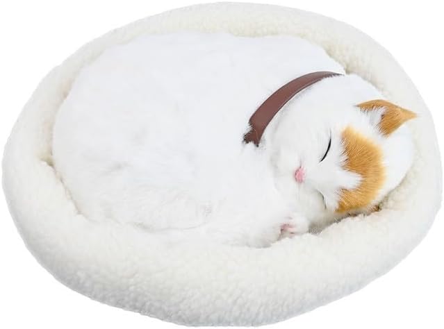 Realistic Breathing Cat Plush Toy, Soft Stuffed Electronic Pet for Home Decor, Car & Desk Decoration, Yellow/White/Gray(Yellow Eared Cats)