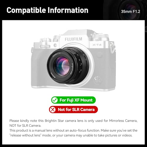 Image of Brightin Star 35mm Lens APS-C Large Aperture Portrait Lens Mirroless Camera (Black(for Fuji XF), 35mm F1.2)