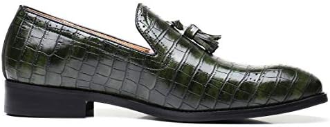 Mens Casual Shoes - Tuxedo Loafers Men Slip On Shoes - Fashion Tassel Smoking Slipper Green 8.5 US | Image 2